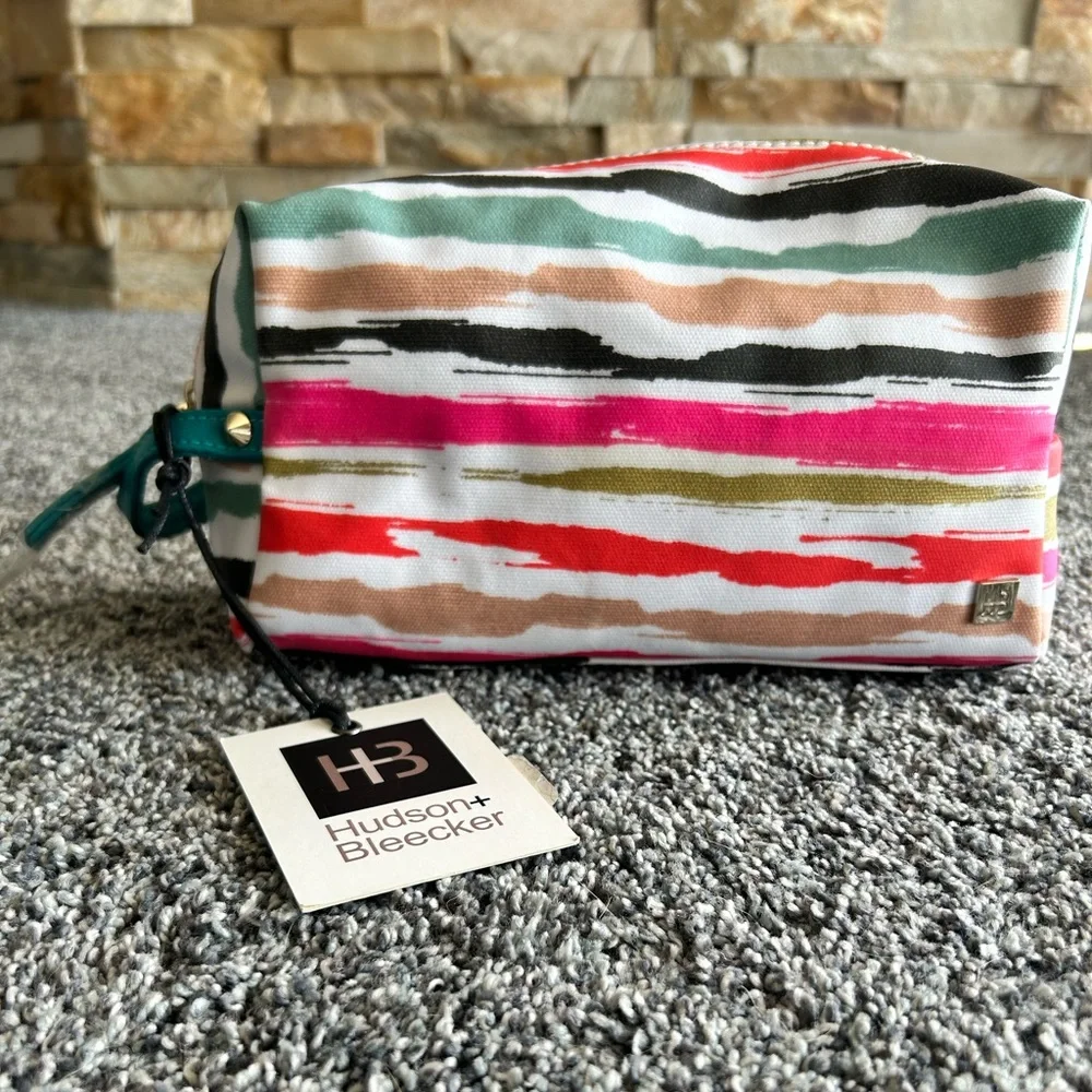 Striped Multicolor Cosmetic Pouch -‎ Pink, Red & Teal